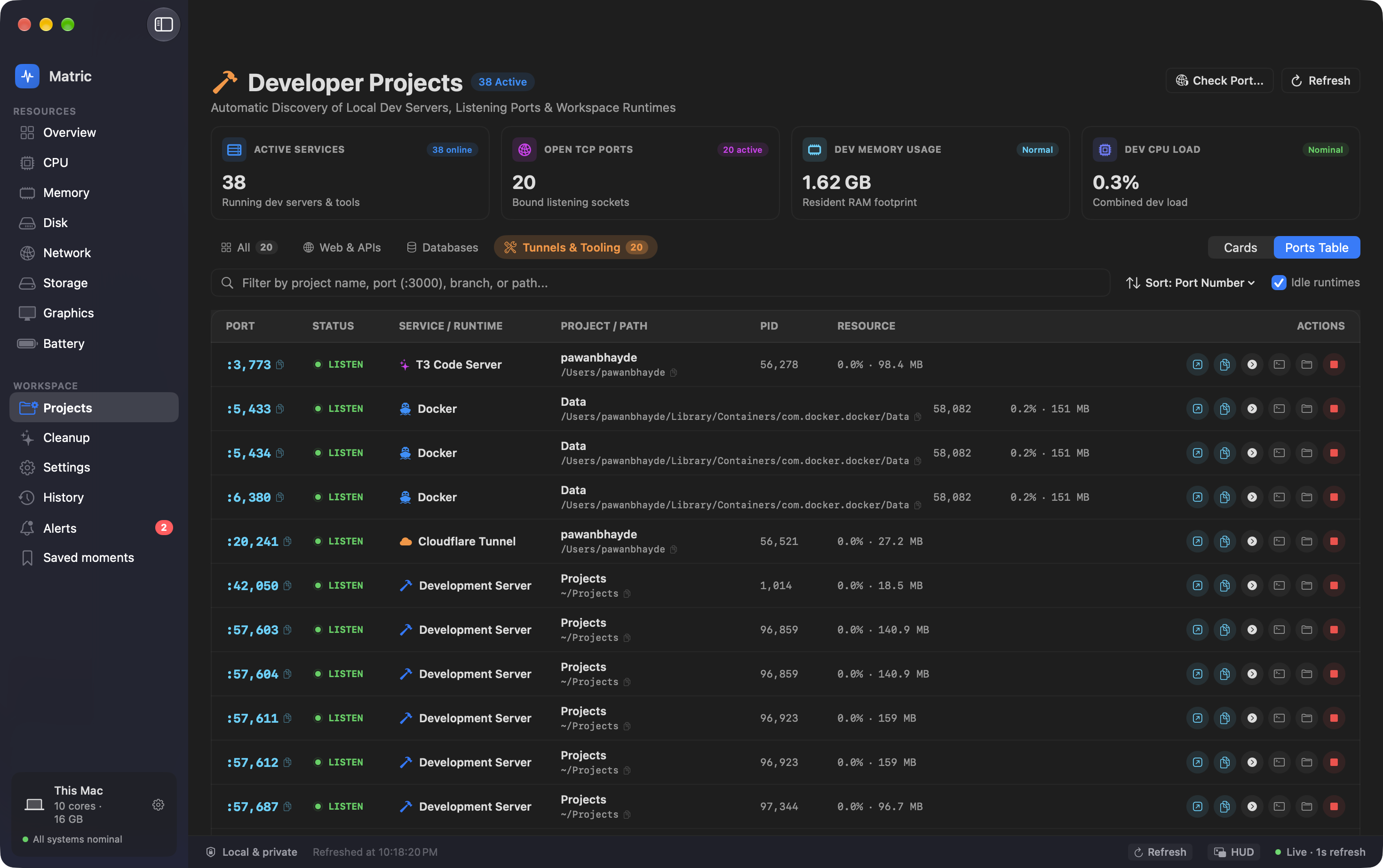 Matric Developer Projects View Screenshot