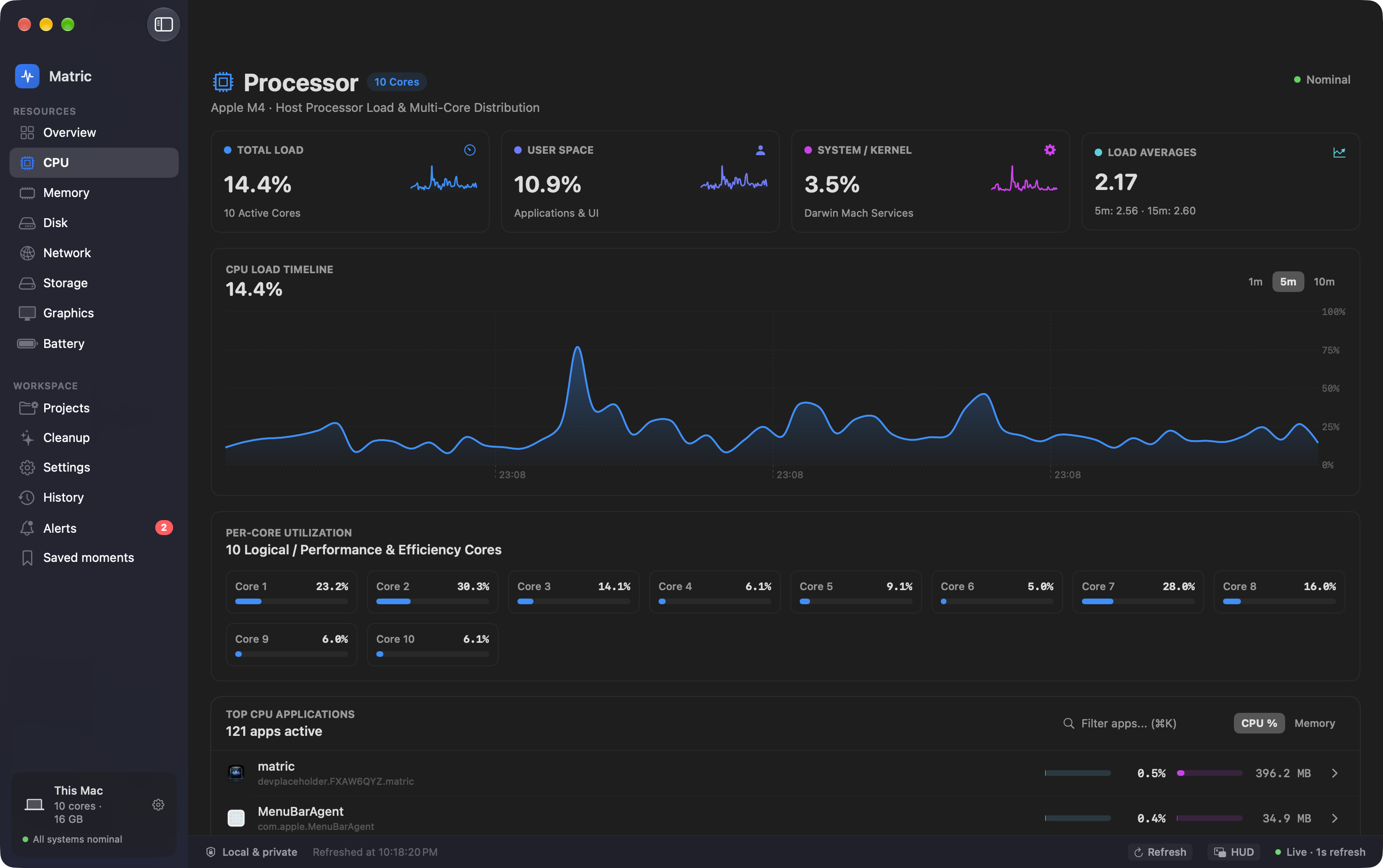 Matric Processor Telemetry Screenshot